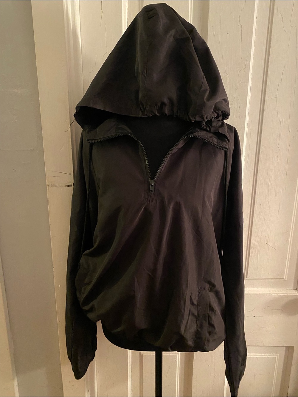 Black Hooded Half-Zip Pullover Jacket